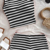 European and American striped vest shorts set, summer knitted hot pants top two-piece set