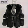 DEAT Fashion Temperament Thickened Fur Coat Cardigan Women Top-Quality Leather Patchwork Long Sleeve Jacket 2024 Winter 11SX023