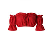 Crop tops women 2024 summer lantern sleeve sexy strapless beach tops red black white ruched crop top