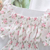 Sweet Broken Flower Slash Neck Women Blouse Agaric Edge Pleat Design Slim Elastic Waist Cropped Top Cute Chiffon T-shirt Summer