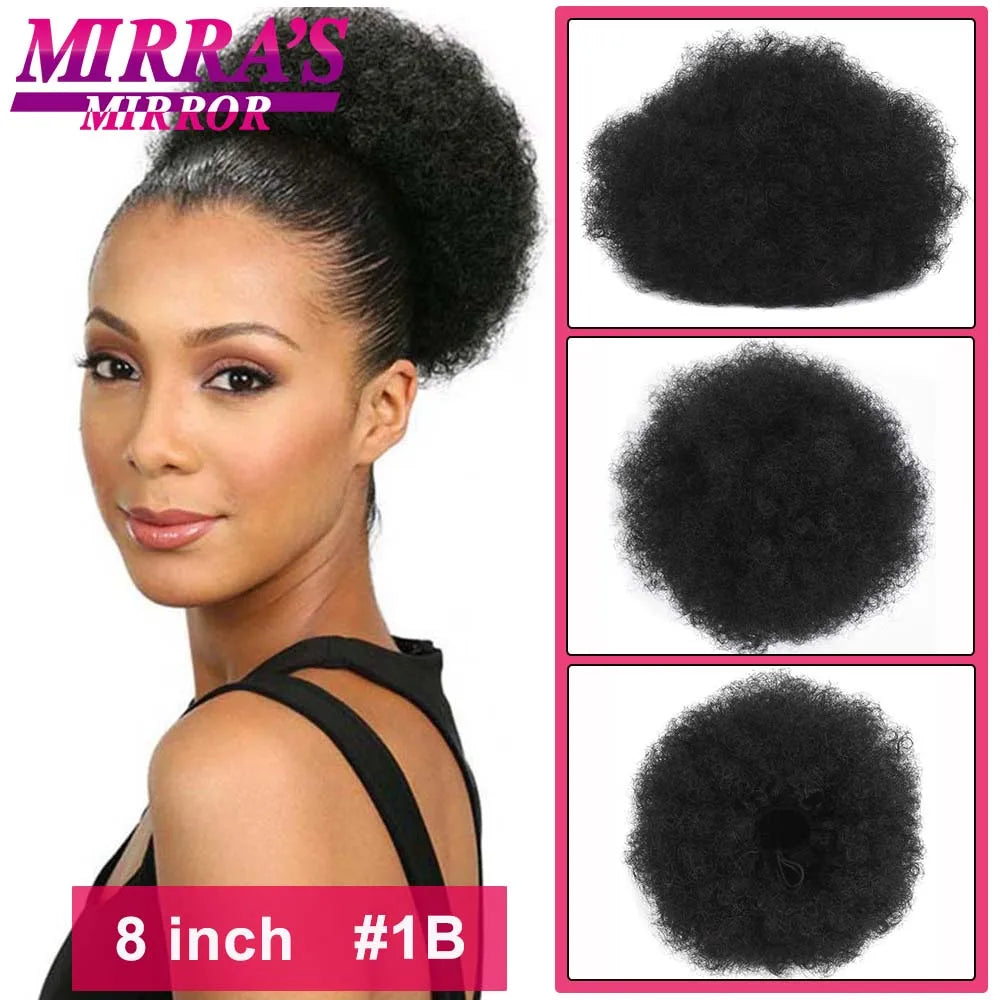 Synthetic Afro Puff Drawstring Ponytail Hair Bun 10 Inch Short Afro Kinkys Curly Afro Bun Extension Hairpieces Large Size