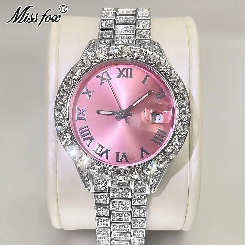MISSFOX Pink Damen Armbanduhren Luxus Klein Zifferblatt Elegant Quarz Uhr Für Damen Icy Look Party Schmuck Mini Babe So Süß Armbanduhr