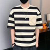 Casual Short Sleeve T Shirt Men'S For 2025 Summer Tshirt Top Tees Striped Brand Fashion HIP HOP Clothes OverSize 3XL T-Shirt
