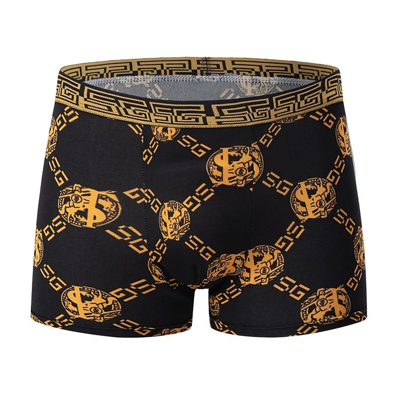 5/10er Pack Herren Boxer-Unterhosen, Schwarz Gold Bedruckt, Bequem und Vielseitig, Übergröße, Sexy, für junge Männer, Freizeit, Sport, Strandsh
