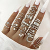 Silver Color Geometric Knuckle Rings Set For Women Eye Cross Sun And Moon Leaf Charm Finger Ring Female Boho Party Jewelry