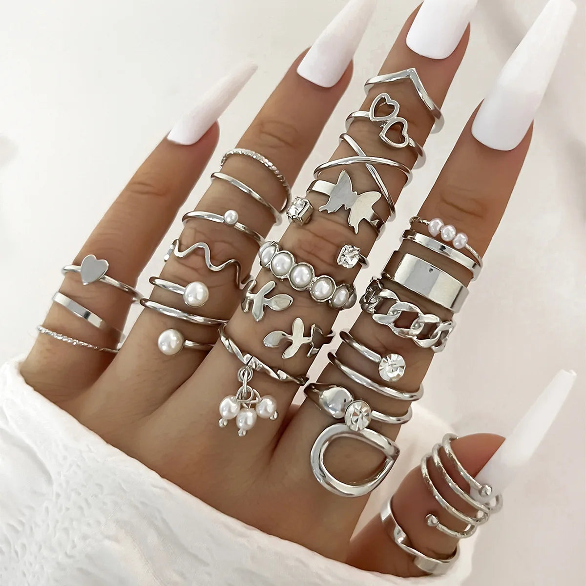 Silver Color Geometric Knuckle Rings Set For Women Eye Cross Sun And Moon Leaf Charm Finger Ring Female Boho Party Jewelry
