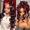 13X4 HD Transparente Lace Front Perücken Burgunderrote Echthaarperücken Vorgezupft 30 Zoll Body Wave Lace Front Perücken für Frauen Gelockt