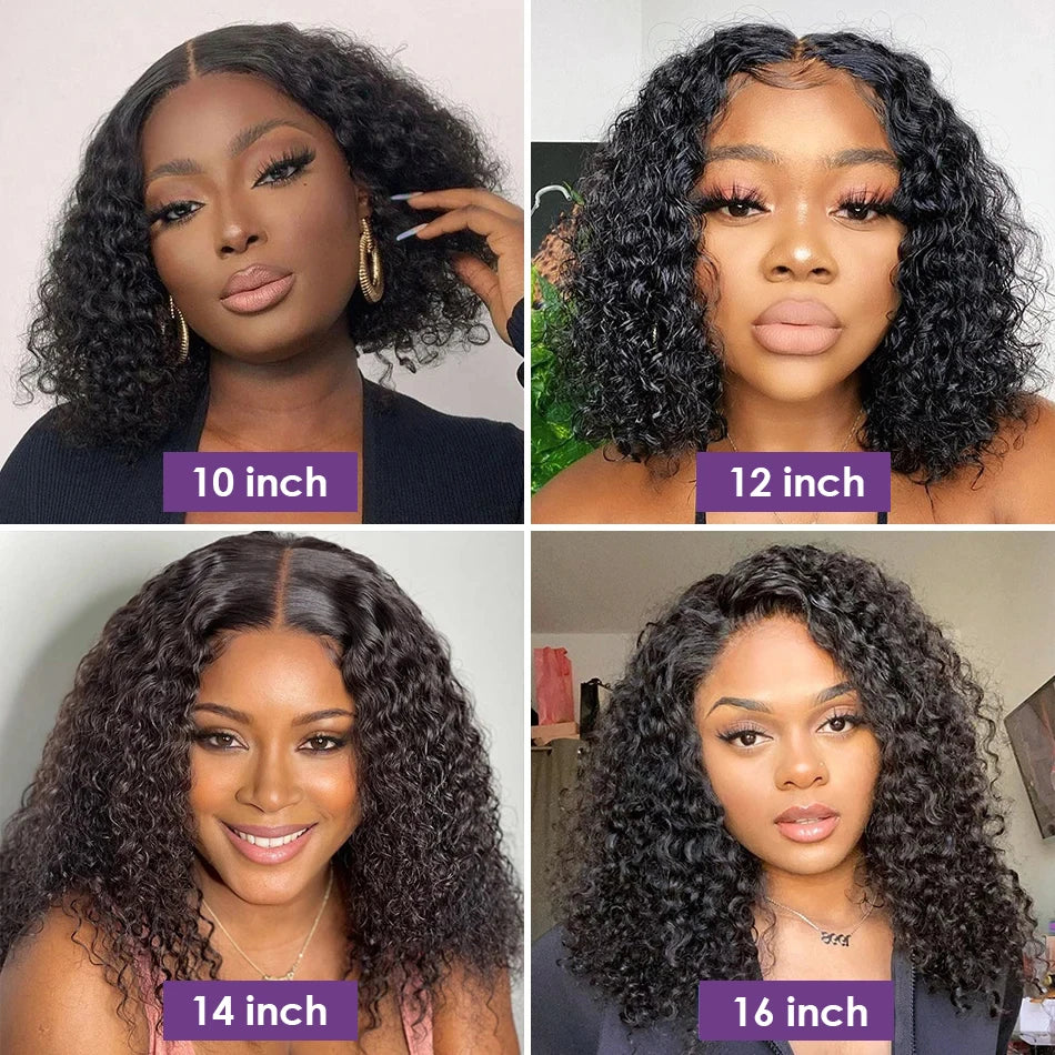 Deep Curly 13x4 Bob Wig Lace Front Human Hair Wig For Women Short Bob Wig 200% Density Transparent Lace Frontal Wig Water Wave