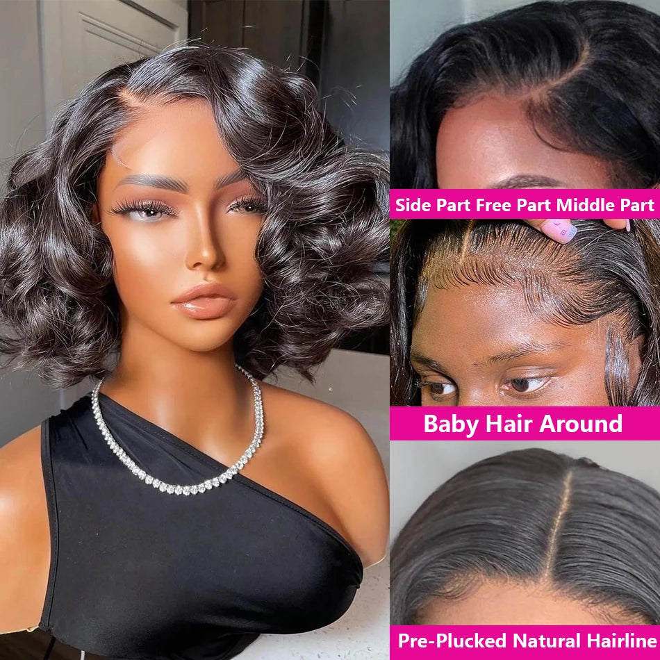 Bob Perücke Salz- und Pfefferfarbe 13x4 5x5 HD Lace Closure Perücke Body Wave Lace Front Perücke vorgezupft 100% Echthaar Lace Frontal Perücke