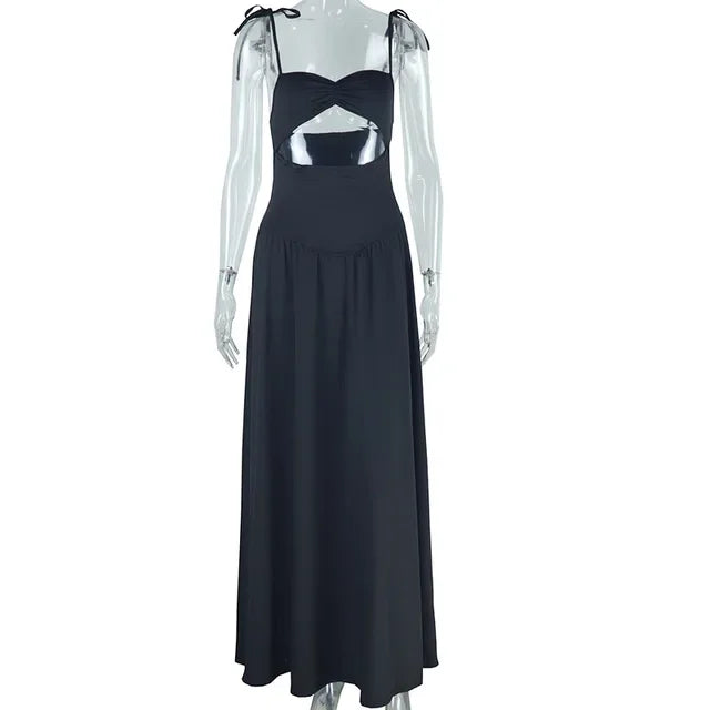 Hollow Ruched  Dress Women Square Collar Lace-up Shoulder Strap Backless Sleeveless Ruffles Street Trend Mini Bodycon