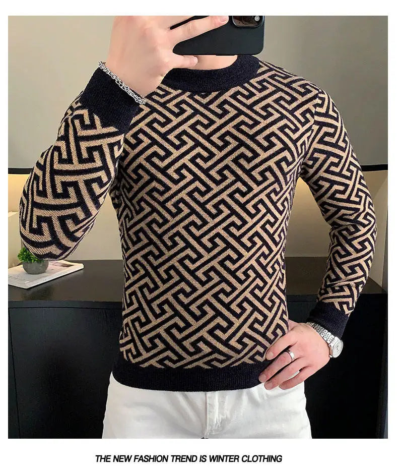Herbst Winter Samt Strickpullover Herren Langarm Rundhalspullover Slim Fit Business Freizeit Strickwaren Tops Herrenbekleidung