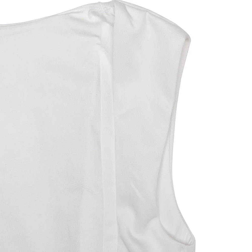 CM.YAYA Summer Women Sleeveless Elegant O-Neck Ruched A-Line Dress 2025 Beach Holiday Backless Night Club Party Dresses Vestidos