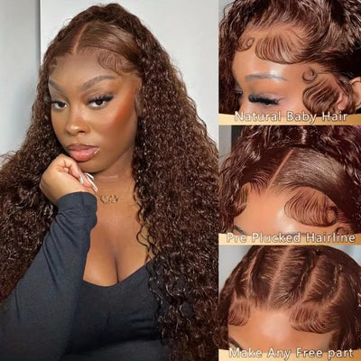 13X6 Chocolate Brown Curly Lace Front Wigs Colored Human Hair Wigs Pre Plucked Deep Wave 13X4 Hd Lace Frontal Brazilian Wig