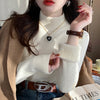 Damen Rollkragenpullover Winter 2025 Retro Rot mit Samtfutter Verdickter Innerer Thermostrickboden