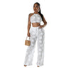 Women Two Piece Pant Sets Sexy Hollow Out Vest Sleeveless Tanks Tops Splice Long Pants Drawstring Streetwear Summer 2025
