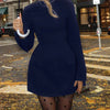 Dulzura Langarm Reißverschluss Bodycon Minikleid mit Taschen Einfarbig Elegantes Outfit Büro Streetwear Damen Herbst Winter Kleidung