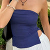 Women Tube Tops Solid Color Strapless Slit Tank Tops Summer  Bandeau Cropped Tops Streetwear 2024 New