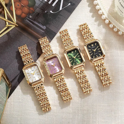 2025 Heißer Marken Edelstahlarmband Uhr Frauen Luxus Geschenk Quarz Armbanduhr Studenten Mode Einfache Quadratische Quarzuhren