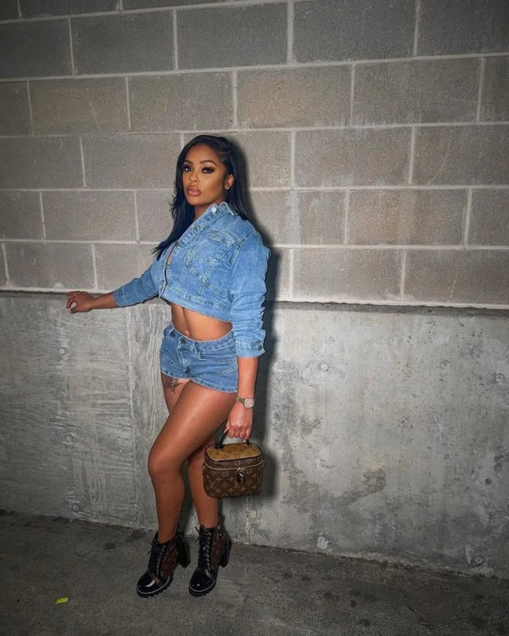 Autumn Outfits for Women 2024 Denim Jacket Shorts Two Piece Sets Streetwear Diamonds Distressed Short Pants Buttons Coat Suit