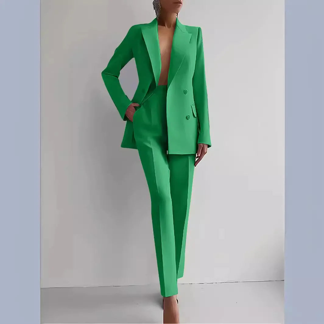 Pant Suits Women Blazer Double Breasted Blazers Ankle Length Pencil Pants Two Pieces Solid Office Lady Summer Slim Fit 2025