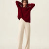 Rollkragenpullover 100% Kaschmir Pullover Damen lose verdickend Anti-Aging Nische Vintage Roter Rundhals-Pullover Damen Langarm