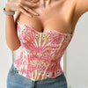 SsTss American Court Corset Sheer Mesh Breathable Corset Sexy Top Hollow Irregular Lace Double Layer Shapewear Chic Camis Top