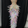 Nightclub Party Celebration Sexy Feather Rhinestone Dress Women Elastic Sleeveless Prom High Slit Dress Stage Performance Outfit