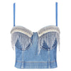Irene Tinnie Sexy Cute Loch Cartoon Dekoration Push Up Bustier Damen Jeans Bralette Cropped Top Weste Große Größe