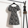 Damen Minikleider Sommer Mode Damenkleider Bedruckte Chiffonkleider mit Blumenmuster, gerafft, plissiert, kurze Puffärmel, Freizeitkleid