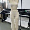 HLJ Casual Crochet Knit Women 2 Piece Outfits Strapless Bandeau Crop Top + Tassel Mesh Wide Leg Pants Matching Streetwear Summer