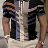 2023 New Men's Short-Sleeved POLO Shirt Summer Retro Striped 3D Printed Top Zipper Lapel Slim POLO Men's Casual Clothing