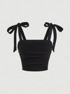 Solid Tie Shoulder Ruched Wide Strap Slim Fit Crop Top for Women Summer 2024 Y2K Clothes Pink Backless Cami Top Streetwear