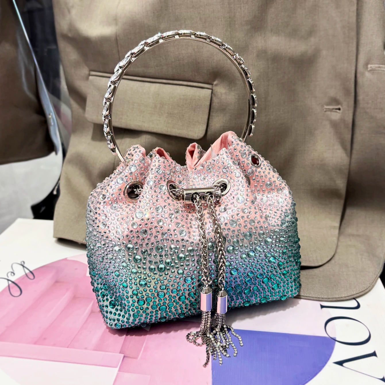 Handhabung Strasssteine Abend-Clutch-Tasche Geldbörsen und Handtasche Luxus Designer Umhängetasche Glänzende Kristall-Clutch-Geldbörse Eimer-Tasche