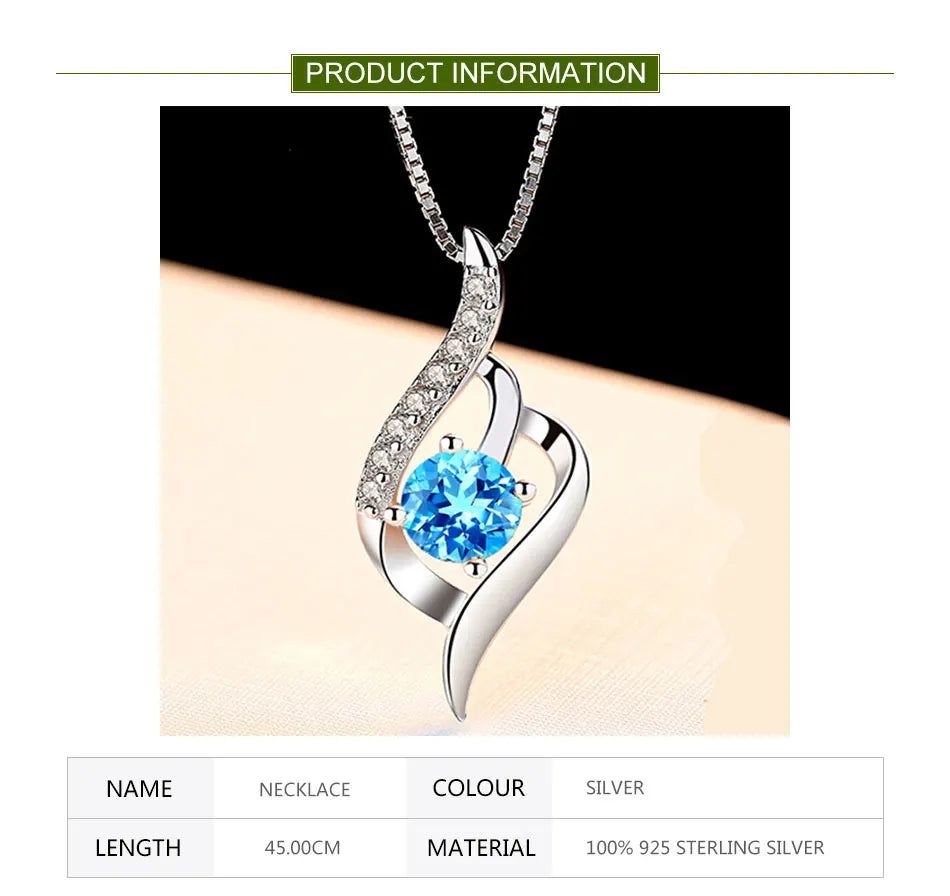 ZDADAN 925 Silver Blue Crystal Necklace Chain For Women Wedding Jewelry