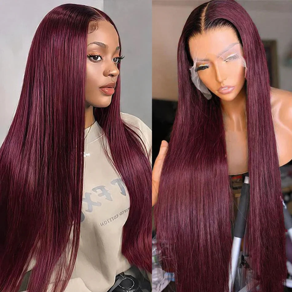 Dark Burgundy Straight Wigs 13X4 HD Lace Front Human Hair Wigs 99J Color Straight Brazilian Hair Wig Glueless Wig Pre Glueless