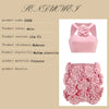 New sexy pink neck hanging backless dress, women's temperament short skirt decoration flower party dress set