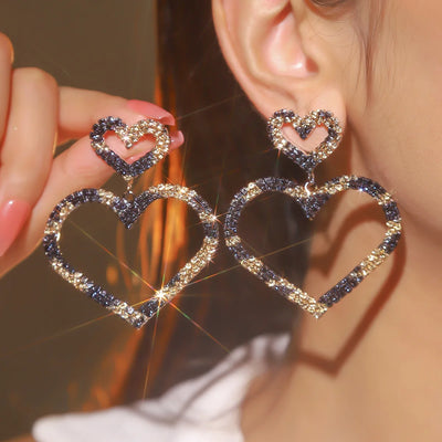 FYUAN Pink Schwarz Herz Strass Tropfen Ohrringe für Frauen Geometrische Kristall baumelnde Ohrringe Party Schmuck
