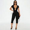 Solid Color Sexy Slim Fit and Slimming Chest U-Neck Jumpsuit, Versatile and Fashionable Jumpsuit Cropped Pants