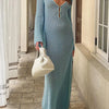 Sexy Women Long Knit Beach Dress Hollow-Out Deep V-Neck Long Sleeve Bikini Cover-Ups Dress Fall Backless Holiday Dress