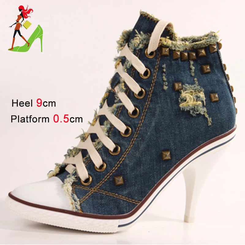 Women Boots Short High Heels Shoes For Women Botas British Style Rivet Ankle Boots Pointed Toe Side zipper strap Female Heels