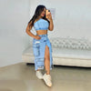 Mid Length Skirts Women Denim Skirt Hole Pockets A Line Slit Slim Y2k Streetwear Elegant Splice Y2k High Waist Summer 2025