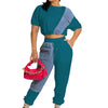 CM.YAYA Workout Denim Patchwork Women Two 2 Piece Set Outfit Sweatsuit 2022 T-shirt and Jogger Pants Matching Set Tracksuit