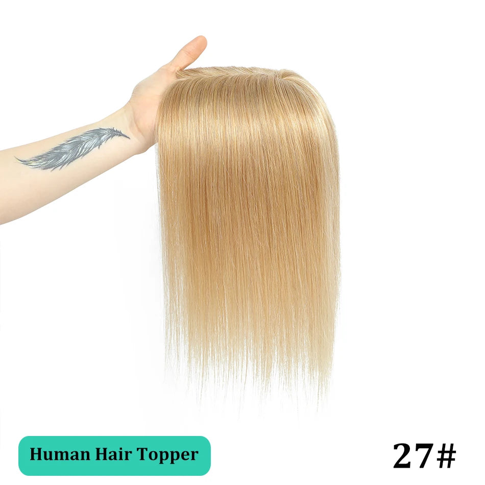 25-45cm Womens Hair Topper with Clips 100% Remy Human Hair Toppers for Thin Hair Natural Color Clip In One Piece Hair Extensions
