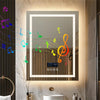 Intelligenter LED-Badezimmerspiegel, rechteckiger Wandspiegel mit Bluetooth-Lautsprecher, Uhrzeit, Temperatur, Lichtspeicher, Front- und Hintergrundbeleuchtung, Antibeschlag
