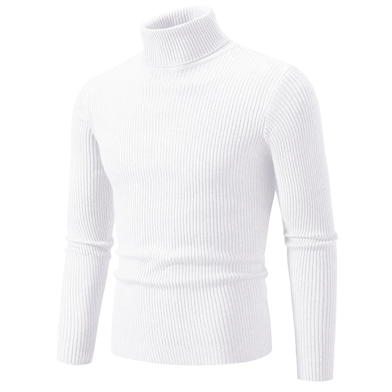 Autumn Men's Turtleneck Sweater Winter Knitted Striped Warm Outdoor Tops