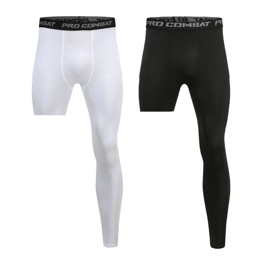 Men Compression Pants Base Layer Exercise Trousers Running Tight Sport Cropped One Leg Leggings Basketball Football Yoga Fitness