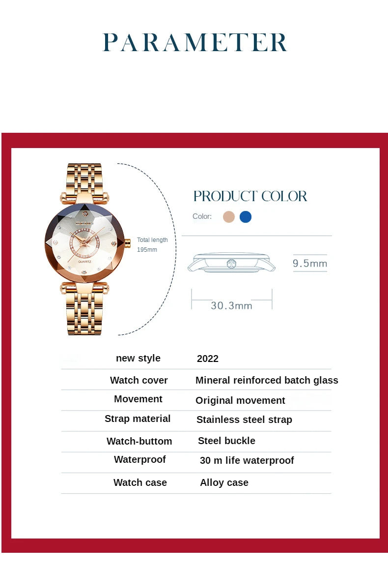SENO Ocean Star Damen Kristalluhr 2024 Top-Marken Luxus Roségold Damen Armbanduhr für Damen Armbanduhr Relogio Feminino