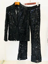 HIGH STREET Newest 2026 Designer Runway Suit Set Women's Single Button Guipure Lace Sequined Blazer Pants Suit