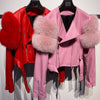 GO BALLISTIC YA Ladies' Genuine Leather Jacket with Fur Sleeve Women's Natural Lambskin Outfit