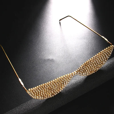 Glänzende Vintage Strass Dekoration Ohne Gläser Halbe Metall Brillenrahmen Damen Luxuriöse Brillen Beliebte Mode Brillenrahmen